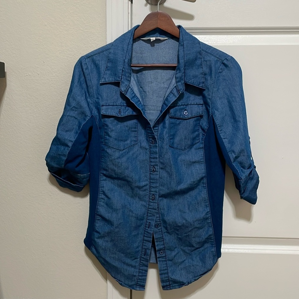 Cavallini Faux Denim Button-Up Blouse